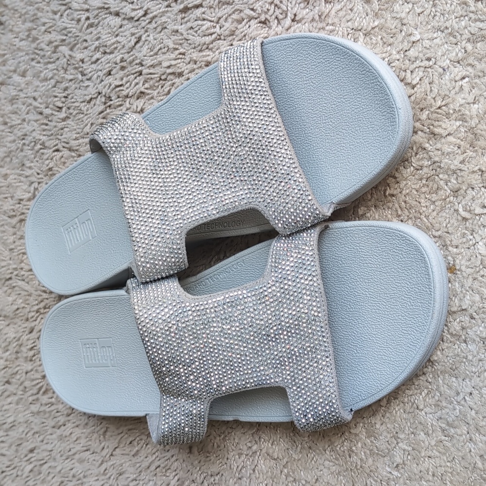 Fitflop Marli Wedge Sandals Rhinestone Silver Grey Size 11